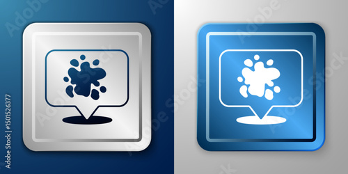 White Paint spray icon isolated on blue and grey background. Silver and blue square button. Vector