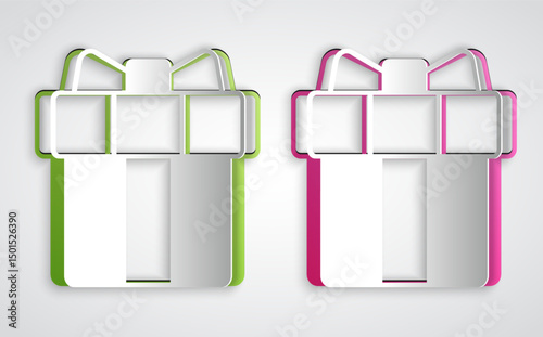 Paper cut Gift box icon isolated on grey background. 8 March. International Happy Women Day. Paper art style. Vector