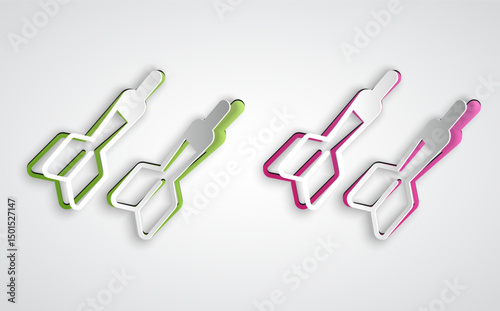 Paper cut Dart arrow icon isolated on grey background. Paper art style. Vector