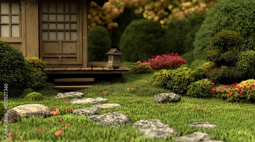Tranquil and Beautiful Japanese Garden with Traditional Features