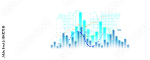 Background image of analysis technology, trading, stock market and finance on a white background