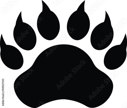 Bear paw print with claws vector, Paw footprint silhouette vector, Bear paw prints silhouette icon vector illustration design