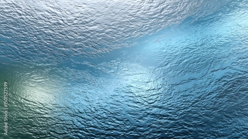 View through a textured, icy ocean surface showcasing underwater light and wave patterns