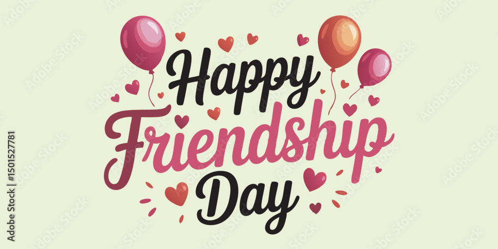 Fototapeta premium Happy Friendship Day greeting card with balloons and hearts