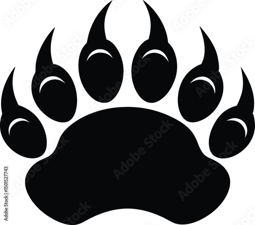 Bear paw print with claws vector, Paw footprint silhouette vector, Bear paw prints silhouette icon vector illustration design