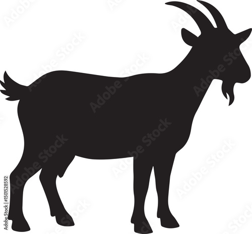 Vector silhouette illustration of a wild deer or goat mammal with antlers