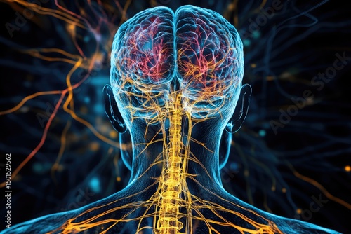 Human brain anatomy with nervous system and spinal cord