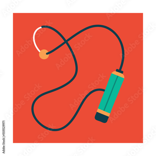 Colorful illustration of a jump rope with a simple and modern design on a red background