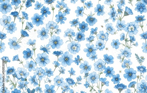 Wallpaper Mural blue forget-me-not flowers. Botanical watercolor seamless pattern wallpapers on white background Torontodigital.ca