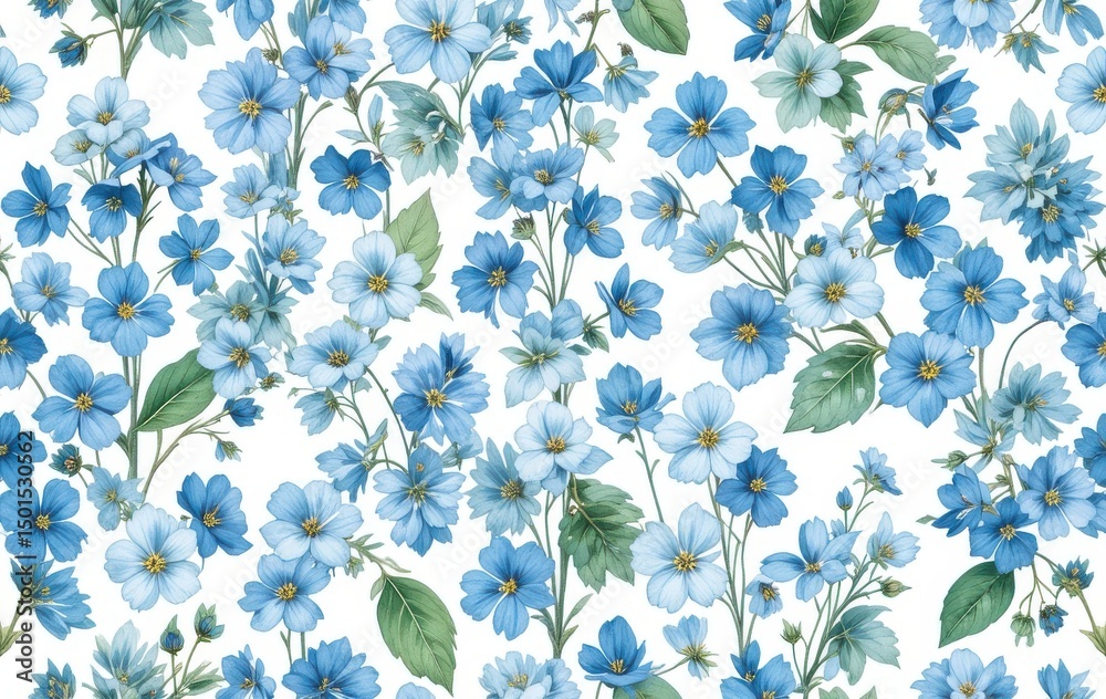 Fototapeta premium blue forget-me-not flowers. Botanical watercolor seamless pattern wallpapers on white background
