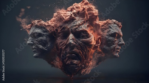 Abstract Human Face Artwork Crafted from Dynamic Digital Elements