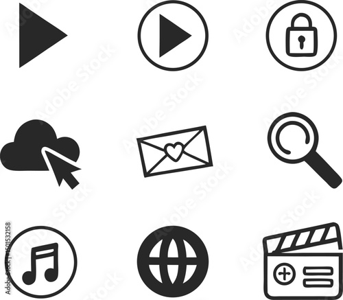 Simple Silhouette UI Icons Set for Web and Mobile Apps. Minimal UI Icons Silhouettes for App and Website Design. Web and Mobile App Silhouette UI Icons Collection