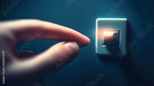 Close-up of Person Pressing Light Switch in Dimly Lit Space