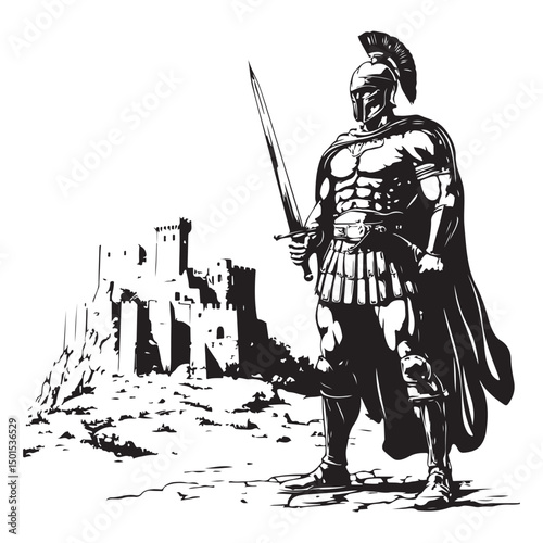 knight with sword guarding the palace vector image