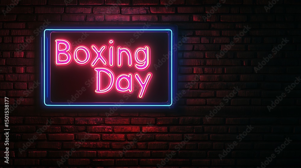 Obraz premium Neon sign of boxing day on a brick wall.