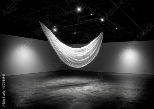 Draped white fabric art piece