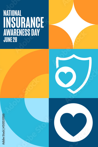 National Insurance Awareness Day. June 28. Holiday concept. Template for background, banner, card, poster with text. Vector EPS10 illustration.