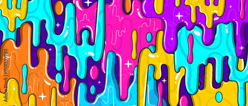 Colorful abstract graffiti slime background in neon colors. Bright and playful neon slime vector illustration