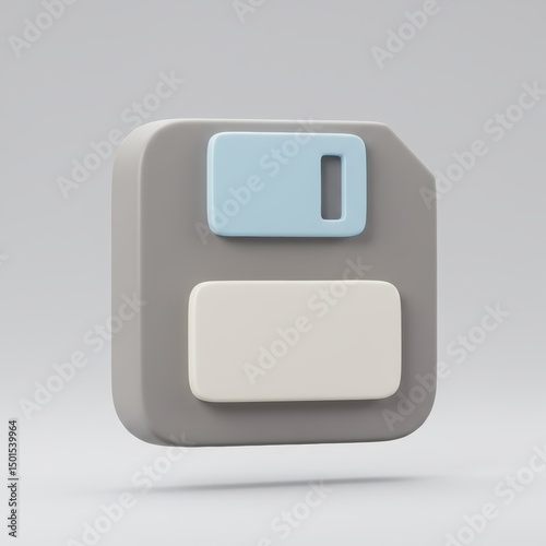 A 3D render of a retro floppy disk icon, a symbol of digital storage, on a gray background.
