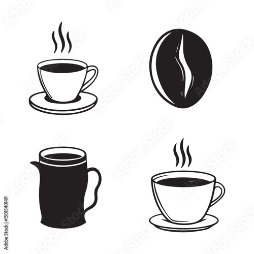 Minimalist Coffee Cup, Bean, and Pitcher Design