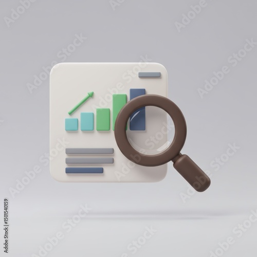 Magnifying glass over a business chart illustrating data analysis and financial growth.