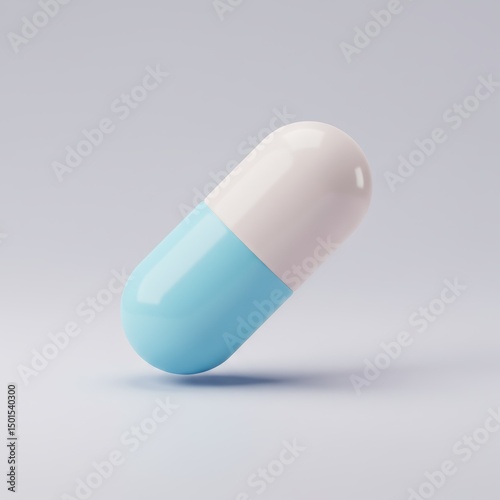 A close-up shot of a blue and white capsule, depicting healthcare and treatment.