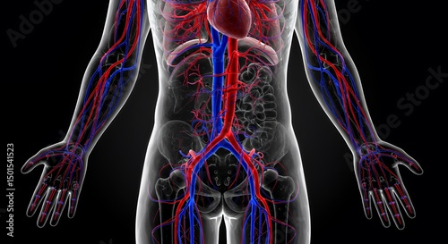 Human Circulatory System: Detailed 3D Model of Arteries and Veins