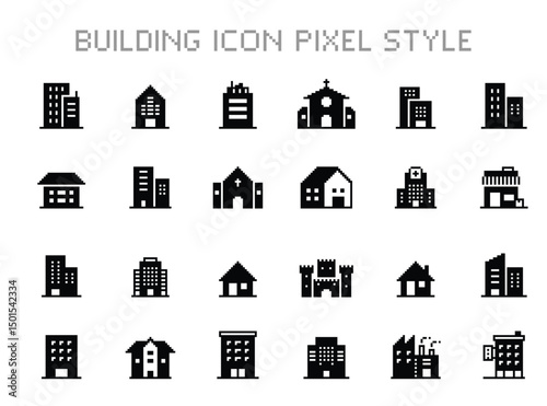 Building icon pixel design solid style vector illustration