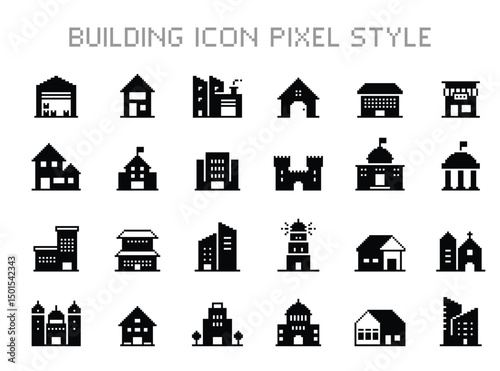 Building icon pixel design solid style vector illustration