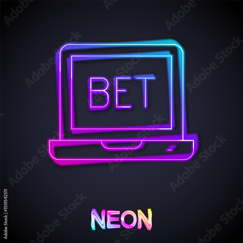 Glowing neon line Online sports betting icon isolated on black background. Sport bet bookmaker. Betting online make money. Vector