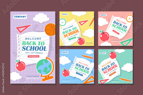 Social media template set for back to school promotion, ideal for social media campaigns