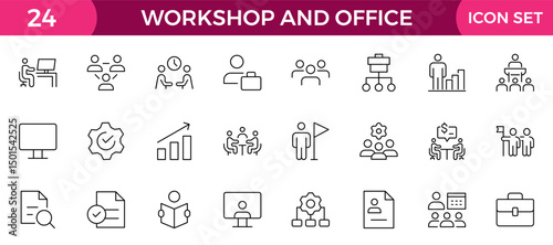 Workshop and Office related outline icon collection. Editable line icon set.