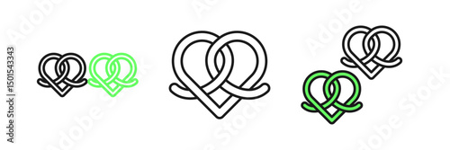 Set line Pretzel icon isolated on white background. German comfort food pastry. Oktoberfest festival. Vector