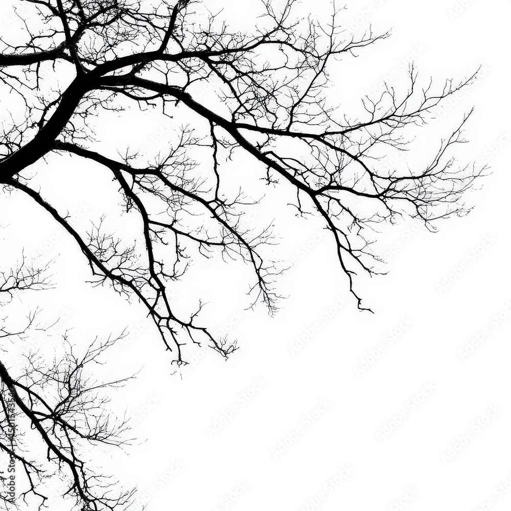 Obraz premium Silhouette of bare branches tree on white background
