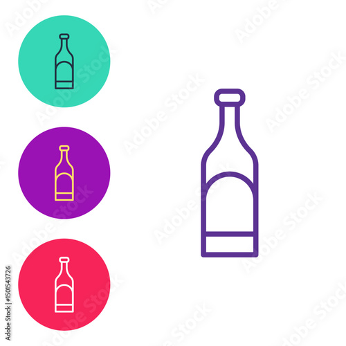 Set line Bottle of wine icon isolated on white background. Set icons colorful. Vector