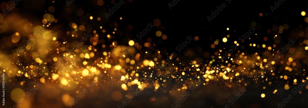 Mysterious dark background with golden bokeh particles for luxury event branding, cinematic decor, and premium advertising concepts.