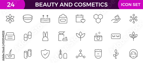 Beauty and Cosmetics product outline icon set. editable line icon collection.