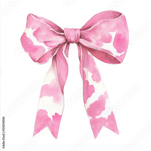 Cute pink bow with cow print pattern. Perfect for girly farm-themed designs, baby shower decor, or country fashion accessories