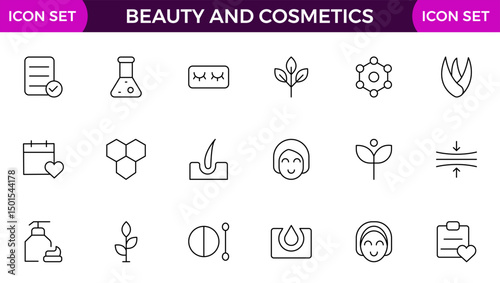 Beauty and Cosmetics product outline icon set. editable line icon collection.
