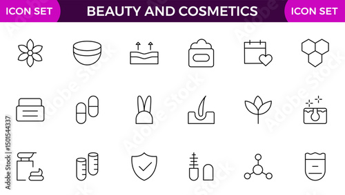 Beauty and Cosmetics product outline icon set. editable line icon collection.