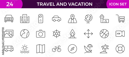Travel and Vacation Outline Icon illustration. Editable line icon set.