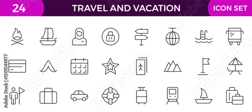 Travel and Vacation Outline Icon illustration. Editable line icon set.
