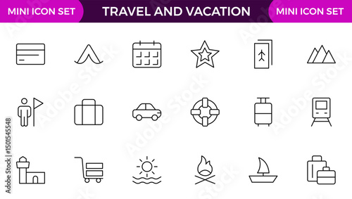 Travel and Vacation Outline Icon illustration. Editable line icon set.