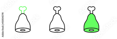 Set line Chicken leg icon isolated on white background. Chicken drumstick. Vector