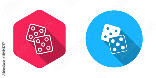 Filled and outline Game dice icon isolated with long shadow background. Casino gambling. Vector