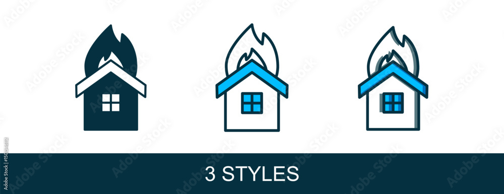 Filled outline Fire in burning house icon isolated on white background. Insurance concept. Security, safety, protection, protect concept. Vector Filled outline Fire in burning house icon isolated on white background. Insurance concept. Security, safety, protection, protect concept. Vector