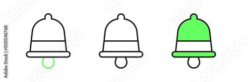 Set line Merry Christmas ringing bell icon isolated on white background. Alarm symbol, service bell, handbell sign, notification. Vector