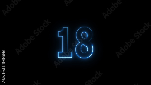 Canvastavla A glowing neon 18 number illustration
