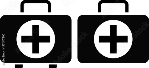 First aid box icon set. hospital briefcase sign. medical equipment. health care element.  . accidents and disasters. Emergency Medical Kits