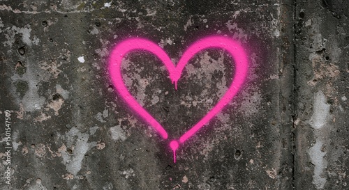 Pink Heart Graffiti on Weathered Concrete Wall
